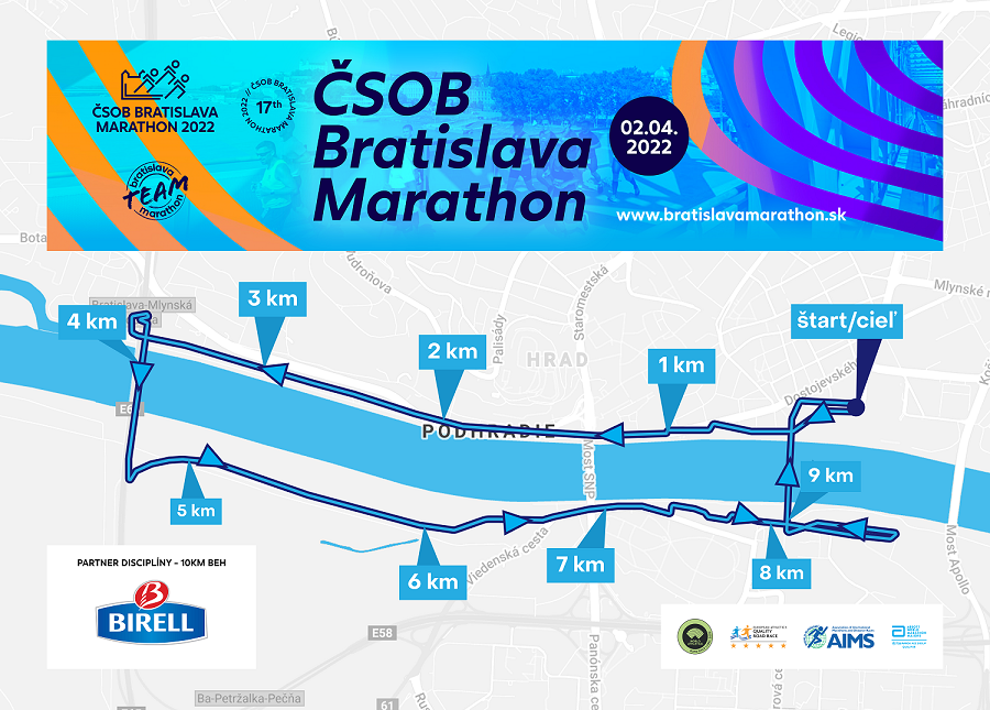 Maps for the ČSOB Bratislava Marathon disciplines BAM